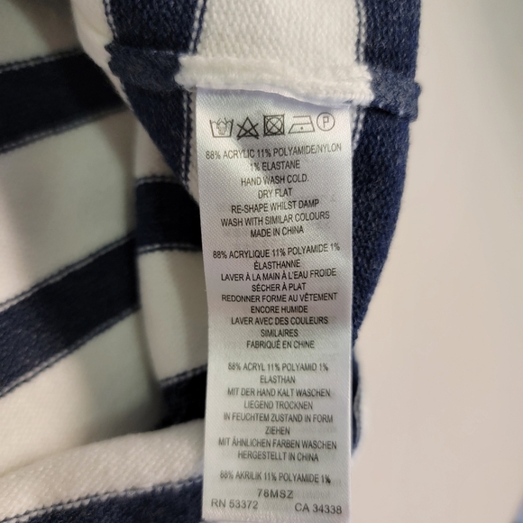 French Connection Navy White Drop Shoulder Boat Neck Striped Sweater Women Sz L - Picture 7 of 7